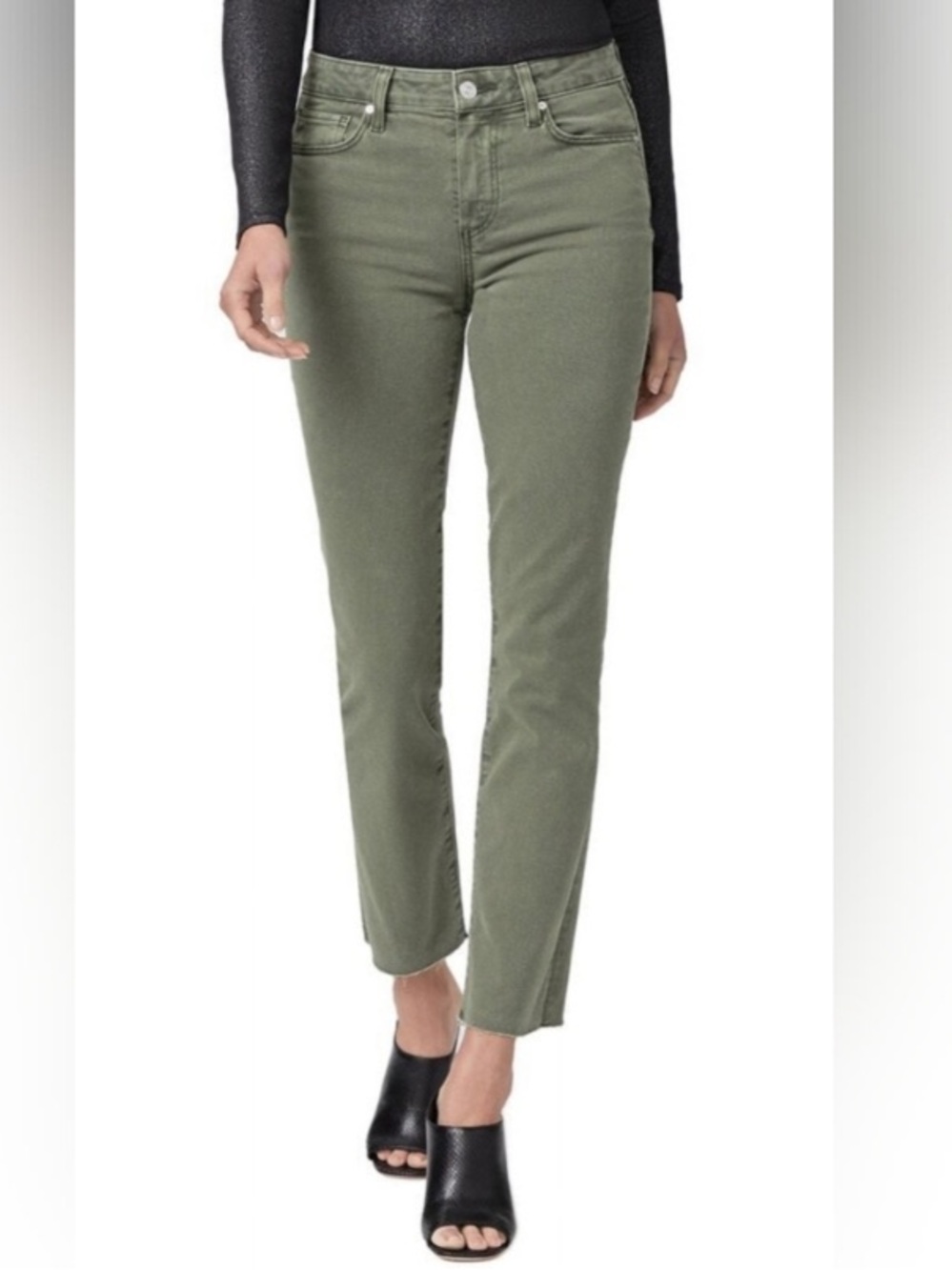 Paige Cindy Ankle Jeans Vintage Brushed Olive Green Sz 28 Raw Hem Slimming